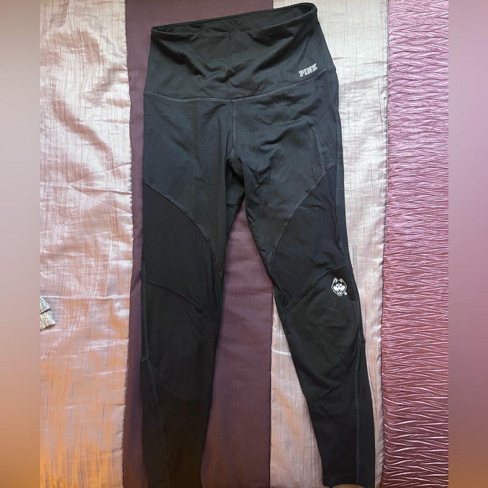 UCONN Pink black mesh detail legging with husky and UConn graphics